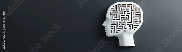 Obraz Maze Mind White Head with Labyrinth Interior, Complexity , Brain