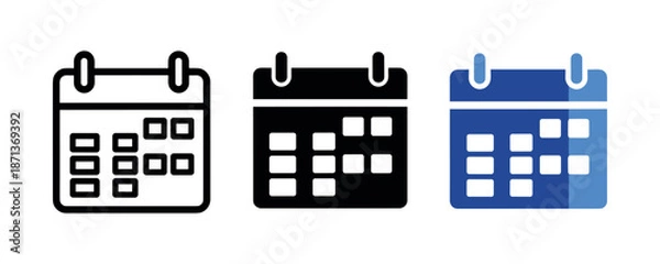 Obraz Calendar icons set: outline, solid, and blue variations