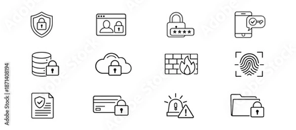 Obraz Cybersecurity and Data Protection Line Icons Set