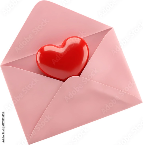 Obraz Pink Envelope with Red Heart Shape Seal Opened