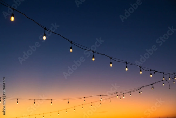 Obraz Outdoor string lights with twilighy sky background