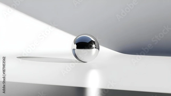 Obraz Chrome sphere with sharp shadow on white gradient background