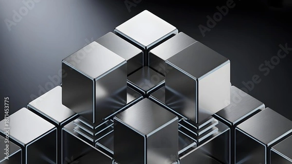 Obraz High tech interlocking steel cubes – Great for engineering concepts.