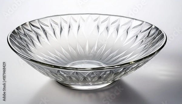 Obraz empty clear crystal bowl on white background casting shadows serving decor
