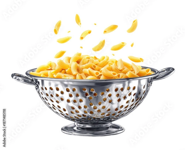 Obraz Pasta drained from colander,  falling pasta
