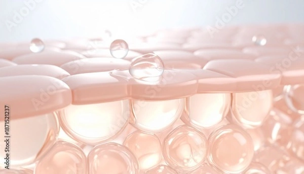 Fototapeta 肌の角層と美容液分子の相互作用を描いたスキンケアサイエンスビジュアル ピンク系 ジェネレーティブAI