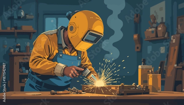 Obraz Vector of welder doing welding work