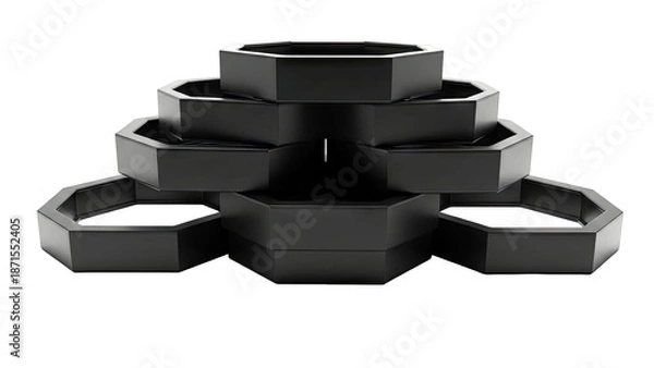 Fototapeta Stack of Black Hexagonal Planters