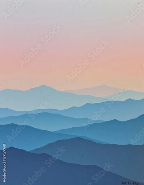 Obraz Layered Mountain Silhouettes with Soft Sky Gradient