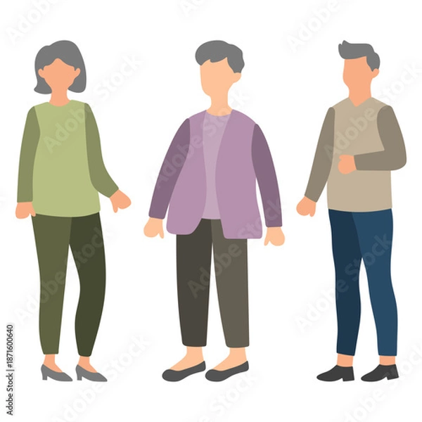 Obraz Three Elderly People Standing Illustration