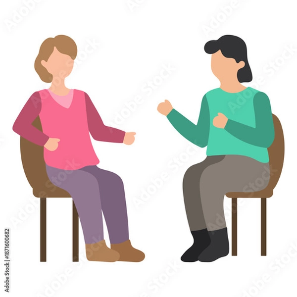 Obraz Two Women Talking While Sitting Illustration