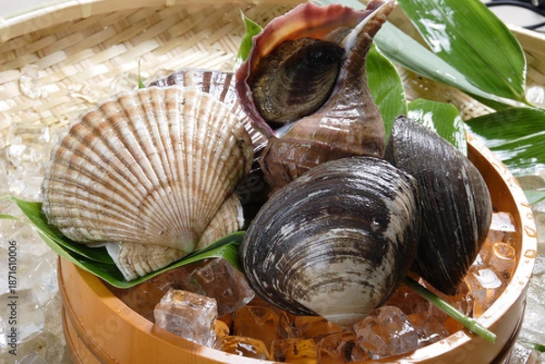 Obraz 貝の盛り合わせ（ホタテ・北寄貝・つぶ貝）