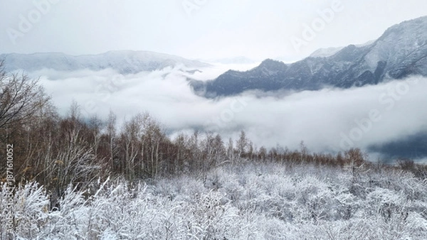 Fototapeta 아름다운 눈 쌓인 겨울 산