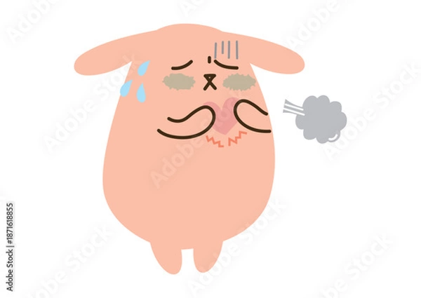 Obraz 心臓がドキドキ、息苦しい様子のゆるいうさぎ、息ありバージョン