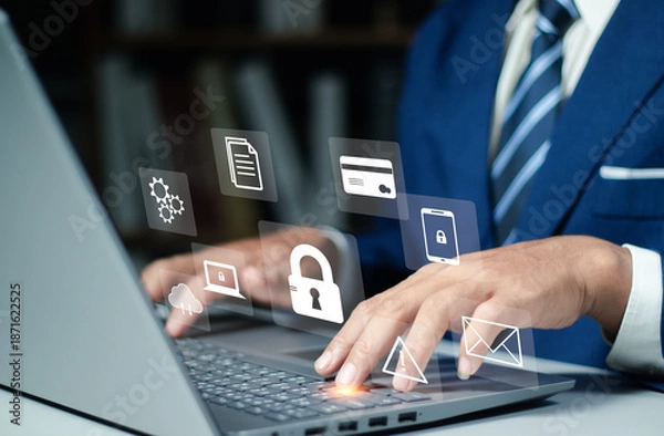 Obraz  Document management system with passwords Cyber security concept, and encryption Encrypted files on the computer.