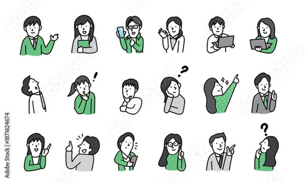 Obraz 企業で働く様々なビジネスパーソンのポーズ　アバターアイコンイラストセット