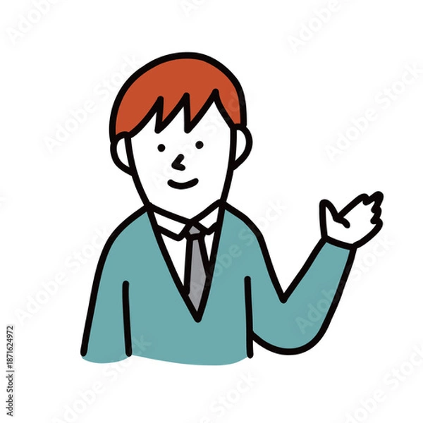Obraz 手のひらを広げて案内する企業で働くビジネスマン　イラストアバター