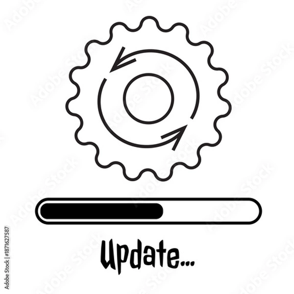 Fototapeta Loading Progress. Loading Process. Update system Flat icon. Gear Loading Progress Bar. Status bar icon. System Update and Sync Outline Icon