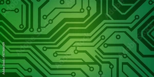 Obraz Green Circuitry Pattern: Modern Tech Circuit Board Background For Electronics, Technology And Innovation