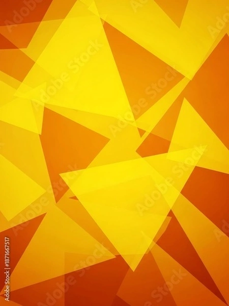 Fototapeta 多数の透明な黄色い三角形が重なり合う抽象的な背景デザイン