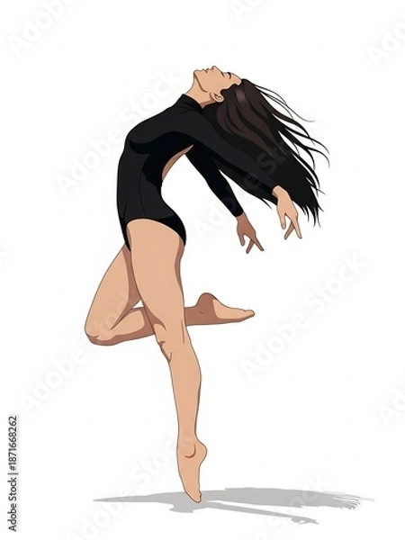 Fototapeta 黒いレオタード姿の女性が美しい姿勢で踊るイラスト