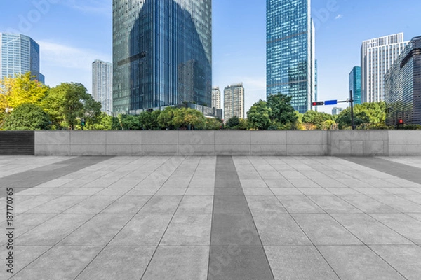 Fototapeta Panoramic skyline and buildings with empty square floor.
