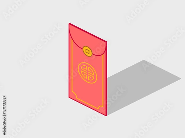 Fototapeta Red envelope isometric vector illustration with shadow