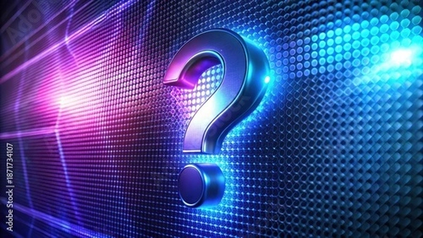 Obraz Illuminated Query A 3D Metallic Question Mark on a Dynamic, Glowing Grid Background