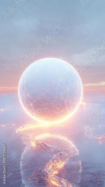 Obraz Glowing Sphere with Network and Reflective Surface