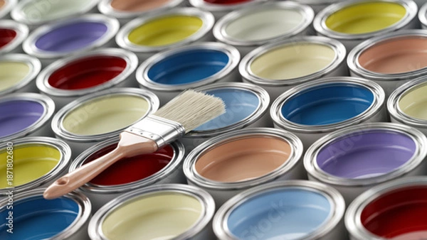 Obraz Color paint cans and brush - 3d rendering