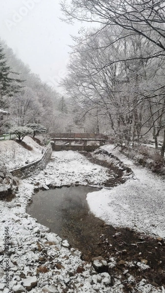 Obraz 눈 덮인 겨을 계곡 풍경