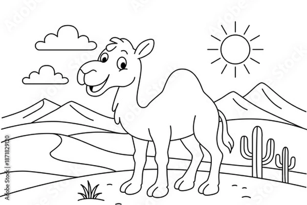 Obraz Cute camel in the desert coloring page for kids