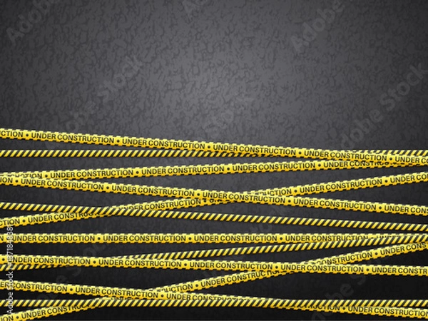 Obraz Under construction tape on asphalt background. Vector illustration.