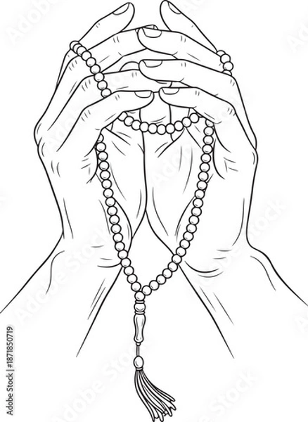 Obraz Hands holding prayer beads Vector