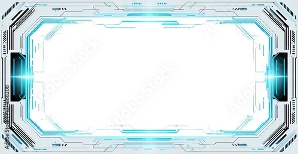 Obraz Sci-fi HUD frame white, blue, & black techy interface with empty center