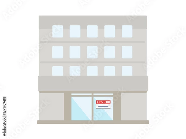 Obraz テナント募集の貼り紙があるビル外観のイラスト