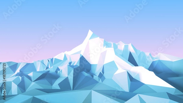 Fototapeta Winter polygonal image of mountainous terrain. 3d illustration