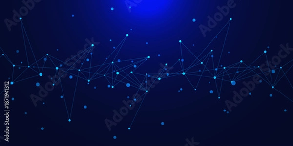Obraz Abstract connecting dots and lines particle flow. Big data visualization. Digital network connection, Artificial Intelligence, science and technology background. Vector