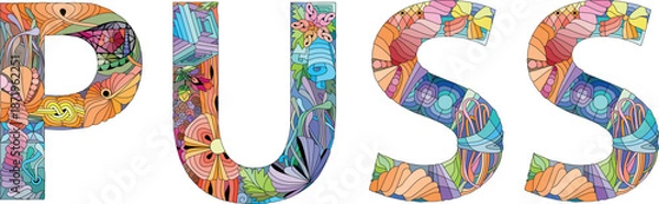 Obraz Word PUSS. Vector zentangle object for decoration