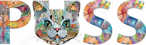 Obraz Word PUSS. Vector zentangle object for decoration