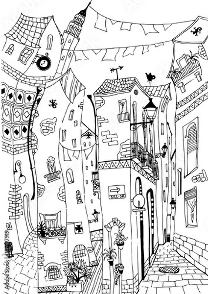 Fototapeta vector sketch of  Barcelona houses