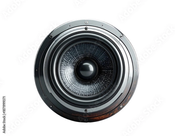 Obraz Metallic loudspeaker element, round shape, isolated on black