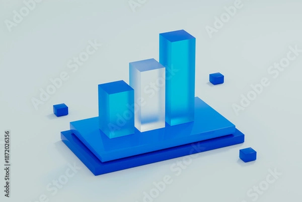 Obraz 3D chart design showing data analysis with blue blocks