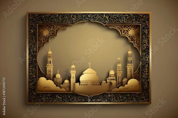 Obraz Golden Islamic frame with empty center