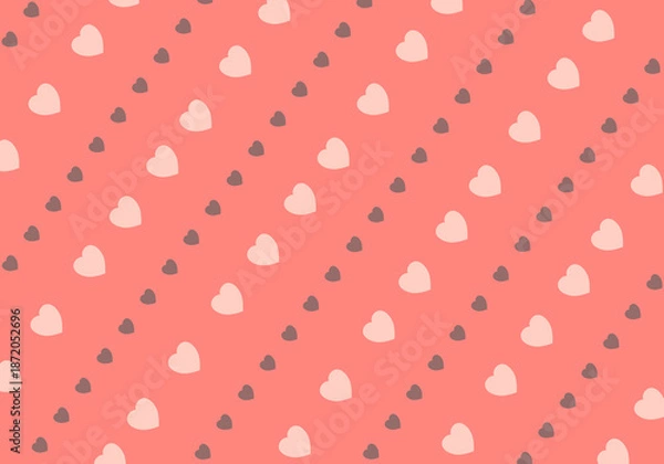 Obraz バレンタイン・母の日・ウェディングに！ピンクの背景に淡いピンクとグレーのハートが散りばめられた、キュートでロマンチックなシームレスパターン