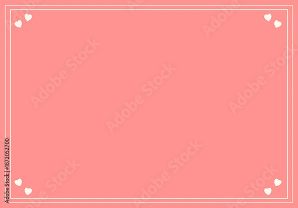 Obraz 心ときめくピンクの背景に、上品なホワイトフレームとキュートなハートの装飾