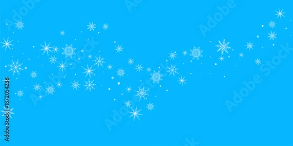 Obraz Snowfall. Falling white lacy snowflakes on a blue background. Vector