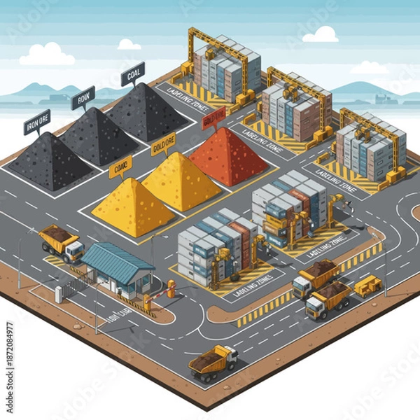 Obraz 3D Isometric Recycling Plant Facility Infrastructure.