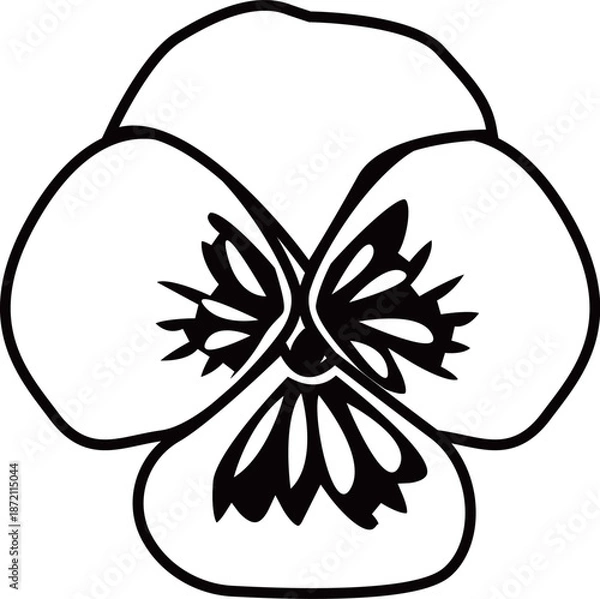 Obraz パンジーやスミレの花のアウトライン白黒線画イラスト 透明背景