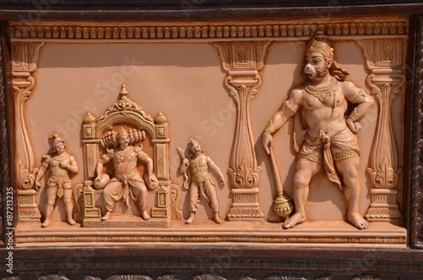Obraz Rishikesh, India. Bas-relief in the Hindu temple of Hanuman